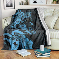 Hawaiian Manta Rays Blanket Tribal Hibiscus Polynesian Tattoos Blue Color LT03 Blue - Polynesian Pride