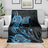 Hawaiian Manta Rays Blanket Tribal Hibiscus Polynesian Tattoos Blue Color LT03 - Polynesian Pride