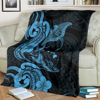 Hawaiian Manta Rays Blanket Tribal Hibiscus Polynesian Tattoos Blue Color LT03 - Polynesian Pride