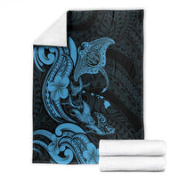 Hawaiian Manta Rays Blanket Tribal Hibiscus Polynesian Tattoos Blue Color LT03 - Polynesian Pride