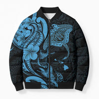 Hawaiian Manta Rays Bomber Puffer Jacket Tribal Hibiscus Polynesian Tattoos Blue Color LT03 Unisex Blue - Polynesian Pride