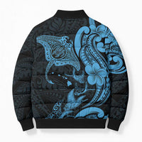 Hawaiian Manta Rays Bomber Puffer Jacket Tribal Hibiscus Polynesian Tattoos Blue Color LT03 - Polynesian Pride