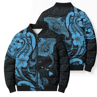 Hawaiian Manta Rays Bomber Puffer Jacket Tribal Hibiscus Polynesian Tattoos Blue Color LT03 - Polynesian Pride