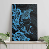 Hawaiian Manta Rays Canvas Wall Art Tribal Hibiscus Polynesian Tattoos Blue Color - Polynesian Pride