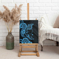 Hawaiian Manta Rays Canvas Wall Art Tribal Hibiscus Polynesian Tattoos Blue Color - Polynesian Pride