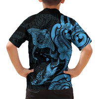 Hawaiian Manta Rays Family Matching Mermaid Dress and Hawaiian Shirt Tribal Hibiscus Polynesian Tattoos Blue Color LT03 - Polynesian Pride