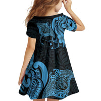 Hawaiian Manta Rays Family Matching Mermaid Dress and Hawaiian Shirt Tribal Hibiscus Polynesian Tattoos Blue Color LT03 - Polynesian Pride