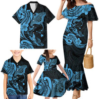 Hawaiian Manta Rays Family Matching Mermaid Dress and Hawaiian Shirt Tribal Hibiscus Polynesian Tattoos Blue Color LT03 - Polynesian Pride