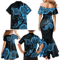 Hawaiian Manta Rays Family Matching Mermaid Dress and Hawaiian Shirt Tribal Hibiscus Polynesian Tattoos Blue Color LT03 - Polynesian Pride