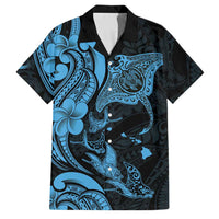 Hawaiian Manta Rays Family Matching Mermaid Dress and Hawaiian Shirt Tribal Hibiscus Polynesian Tattoos Blue Color LT03 Dad's Shirt - Short Sleeve Blue - Polynesian Pride