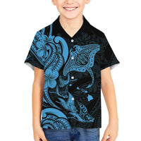 Hawaiian Manta Rays Family Matching Mermaid Dress and Hawaiian Shirt Tribal Hibiscus Polynesian Tattoos Blue Color LT03 Son's Shirt Blue - Polynesian Pride