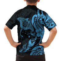 Hawaiian Manta Rays Hawaiian Shirt Tribal Hibiscus Polynesian Tattoos Blue Color LT03 - Polynesian Pride