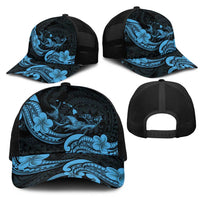 Hawaiian Manta Rays Mesh Trucker Cap Tribal Hibiscus Polynesian Tattoos Blue Color LT03 - Polynesian Pride