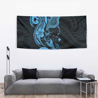 Hawaiian Manta Rays Tapestry Tribal Hibiscus Polynesian Tattoos Blue Color - Polynesian Pride