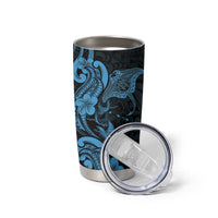 Hawaiian Manta Rays Tumbler Cup Tribal Hibiscus Polynesian Tattoos Blue Color - Polynesian Pride