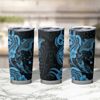 Hawaiian Manta Rays Tumbler Cup Tribal Hibiscus Polynesian Tattoos Blue Color - Polynesian Pride