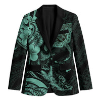 Hawaiian Manta Rays Blazer Tribal Hibiscus Polynesian Tattoos Turquoise Color LT03 Unisex Turquoise - Polynesian Pride