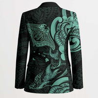 Hawaiian Manta Rays Blazer Tribal Hibiscus Polynesian Tattoos Turquoise Color LT03 - Polynesian Pride