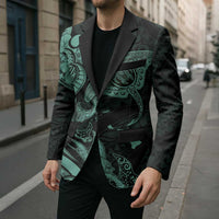 Hawaiian Manta Rays Blazer Tribal Hibiscus Polynesian Tattoos Turquoise Color LT03 - Polynesian Pride