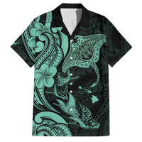 Hawaiian Manta Rays Family Matching Summer Maxi Dress and Hawaiian Shirt Tribal Hibiscus Polynesian Tattoos Turquoise Color - Polynesian Pride