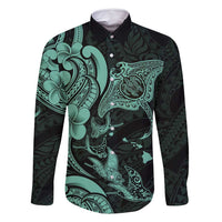 Hawaiian Manta Rays Family Matching Tank Maxi Dress and Hawaiian Shirt Tribal Hibiscus Polynesian Tattoos Turquoise Color - Polynesian Pride