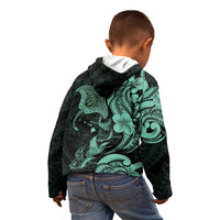Hawaiian Manta Rays Kid Hoodie Tribal Hibiscus Polynesian Tattoos Turquoise Color - Polynesian Pride