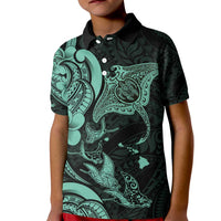 Hawaiian Manta Rays Kid Polo Shirt Tribal Hibiscus Polynesian Tattoos Turquoise Color LT03 Kid Turquoise - Polynesian Pride