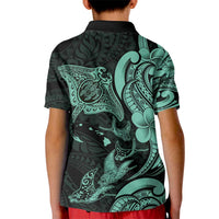 Hawaiian Manta Rays Kid Polo Shirt Tribal Hibiscus Polynesian Tattoos Turquoise Color LT03 - Polynesian Pride