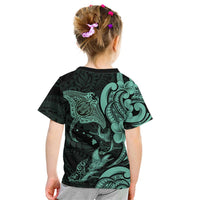 Hawaiian Manta Rays Kid T Shirt Tribal Hibiscus Polynesian Tattoos Turquoise Color LT03 - Polynesian Pride