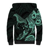 Hawaiian Manta Rays Sherpa Hoodie Tribal Hibiscus Polynesian Tattoos Turquoise Color - Polynesian Pride