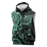 Hawaiian Manta Rays Sleeveless Zip Hoodie Tribal Hibiscus Polynesian Tattoos Turquoise Color - Polynesian Pride