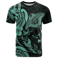 Hawaiian Manta Rays T Shirt Tribal Hibiscus Polynesian Tattoos Turquoise Color - Polynesian Pride