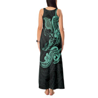 Hawaiian Manta Rays Tank Maxi Dress Tribal Hibiscus Polynesian Tattoos Turquoise Color - Polynesian Pride