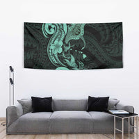 Hawaiian Manta Rays Tapestry Tribal Hibiscus Polynesian Tattoos Turquoise Color - Polynesian Pride