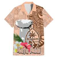 Guam Seal and Latte Stone With Ethnic Tapa Pattern Family Matching Mermaid Dress and Hawaiian Shirt Peach Fuzz Color LT03 Dad's Shirt - Short Sleeve Peach Fuzz - Polynesian Pride