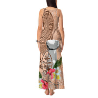 Guam Seal and Latte Stone With Ethnic Tapa Pattern Tank Maxi Dress Peach Fuzz Color LT03 - Polynesian Pride
