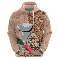 Guam Seal and Latte Stone With Ethnic Tapa Pattern Zip Hoodie Peach Fuzz Color LT03 - Polynesian Pride