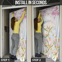 Hawaiian and Japanese Culture Together Door Cover Tribal Motifs with Lei and Japanese Sakura Pattern
