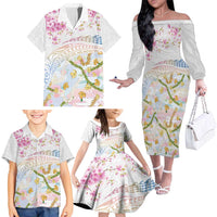 Hawaiian and Japanese Culture Together Family Matching Off The Shoulder Long Sleeve Dress and Hawaiian Shirt Tribal Motifs with Lei and Japanese Sakura Pattern LT03 - Polynesian Pride