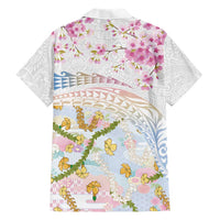 Hawaiian and Japanese Culture Together Family Matching Off The Shoulder Long Sleeve Dress and Hawaiian Shirt Tribal Motifs with Lei and Japanese Sakura Pattern LT03 - Polynesian Pride