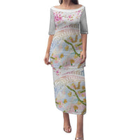 Hawaiian and Japanese Culture Together Family Matching Puletasi and Hawaiian Shirt Tribal Motifs with Lei and Japanese Sakura Pattern