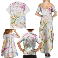 Hawaiian and Japanese Culture Together Family Matching Summer Maxi Dress and Hawaiian Shirt Tribal Motifs with Lei and Japanese Sakura Pattern LT03 - Polynesian Pride