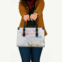 Hawaiian and Japanese Culture Together Leather Bag Tribal Motifs with Lei and Japanese Sakura Pattern