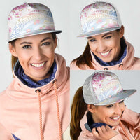 Hawaiian and Japanese Culture Together Mesh Trucker Cap Tribal Motifs with Lei and Japanese Sakura Pattern