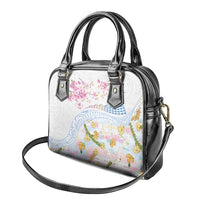 Hawaiian and Japanese Culture Together Shoulder Handbag Tribal Motifs with Lei and Japanese Sakura Pattern