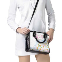 Hawaiian and Japanese Culture Together Shoulder Handbag Tribal Motifs with Lei and Japanese Sakura Pattern