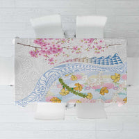 Hawaiian and Japanese Culture Together Tablecloth Tribal Motifs with Lei and Japanese Sakura Pattern