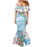 Hawaiian and Japanese Culture Together Mermaid Dress Tropical Honu with Japanese Elements Blue Color