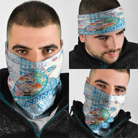 Hawaiian and Japanese Culture Together Neck Gaiter Tropical Honu with Japanese Elements Blue Color