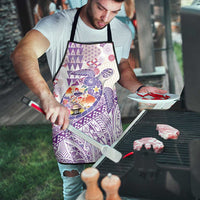 Hawaiian and Japanese Culture Together Apron Tropical Honu with Japanese Elements Purple Color